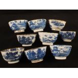 Thirteen various 19th Century blue and white chinoiserie decorated tea bowls