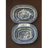 Four Victorian Willow pattern meat plates including Davenport