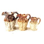 A graduated pair of 19th Century stoneware Bacchus jugs and a jug with Royal Coat of Arms and