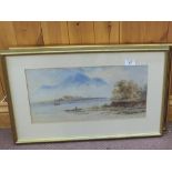 WITHDRAWN A pair of watercolours of lake and mountain scenes with fishing boats in the style of W.H.