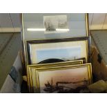 Five 19th Century coloured prints of Gt Yarmouth in one frame plus other pictures