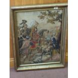 A Victorian woolwork picture of a battle scene with mounted Knights,