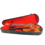 A cased violin and bow