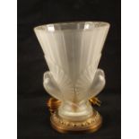 A French glass conical table lamp with two moulded doves base by P'Davesn,