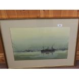 Sydney Vale, watercolour of a port scene with vessels,