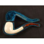 A cased Meerschaum pipe with Silver band