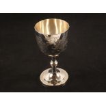 A Chinese white metal goblet with floral engraving, marked L.S.