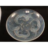 A rare French opalescent glass bowl with three mermaid moulded decoration,