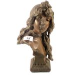 A French Art Nouveau style bust of a lady titled 'Chatelaine', signed E.