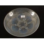 A French opalescent glass bowl with geometric moulded decoration, signed Julien France,