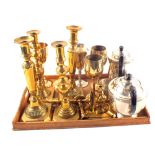 A tray of Brass and Silver plated wares to include goblets,
