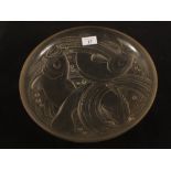 A French frosted glass bowl moulded with three carp by P'Davesn,