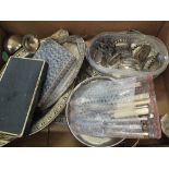 A box of various Silver plated items and cutlery
