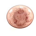 A French mauve frosted glass bowl with moulded leaf and floral decoration, signed Verlys France,