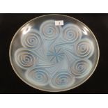 A rare French opalescent glass bowl with circular spiral moulding by Etling France,