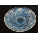 A French opalescent glass bowl with spiral moulded bullrush decoration by Choisy-Le-Roi,