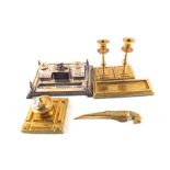 Silver plated and Brass ink stands plus other items