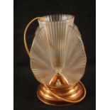 A French conical Art Deco frosted glass table lamp on copper base by P'Davesn,