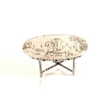 A Dutch Silver miniature table with hunting scene decoration,
