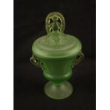 A USA frosted Uranium glass candy dish and cover, marked 340 by L.E.