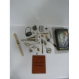 Box containing Mixed items including Scent Jars - Decanter Labels - Watches - Rings etc