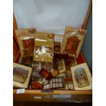 Wooden Box containing Various Doll House Furniture