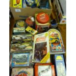 Box containing Car Badges - Various Matchbox Vehicles etc