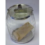 silver and glass biscuit barrel
