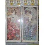 Pair of Mucha Deco Style Framed Prints