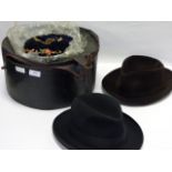 Hat Box and 2 Gents Hats