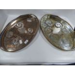 Two oval silver plated trays with gallery