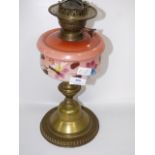 Peach Glass and Brass Oil Lamp Base