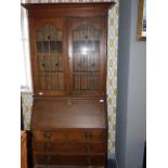 Oak Bureau Bookcase with Leaded Lights