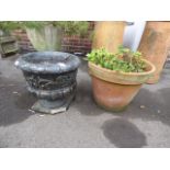 Circular Terracotta Planter and a Cast Concrete Urn