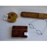 Two powder compact and a pair of early Spectacles