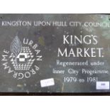 a brass advertising plaque for Kingston Upon Hull city Council Kings market