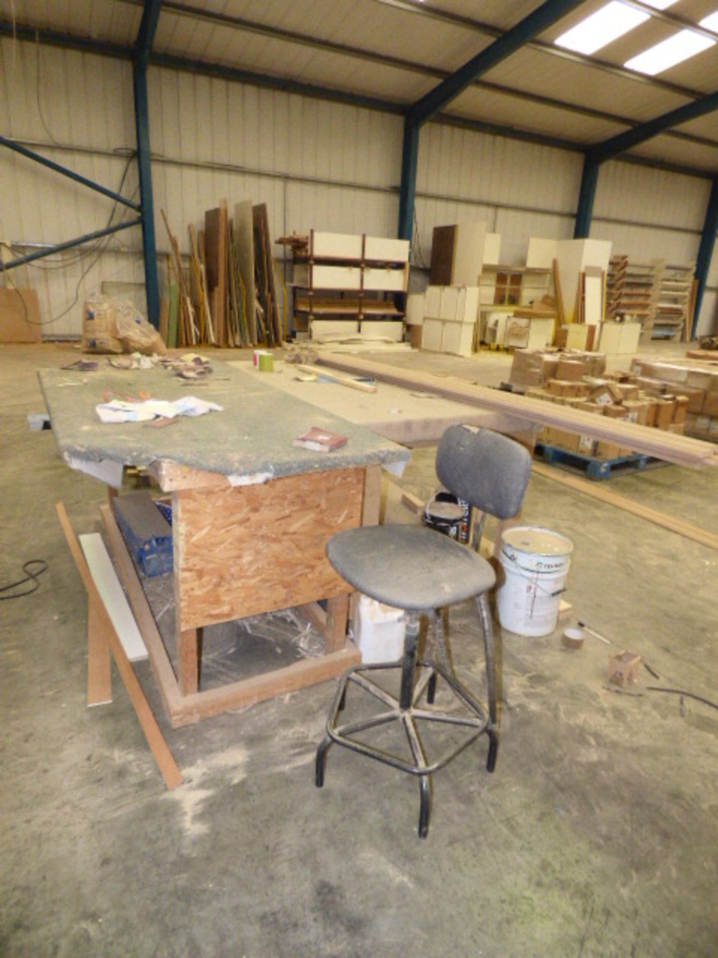 *Two work benches and a workman's stool