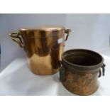 Large Copper Cooking Pan and a Copper Jardiniere