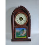 Painted Front Domed Mahogany Mantel Clock