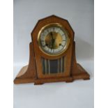 Oak Cased Beaded Fronted Mantel Clock