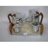 Picquot Ware Four Piece Tea Set and Tray