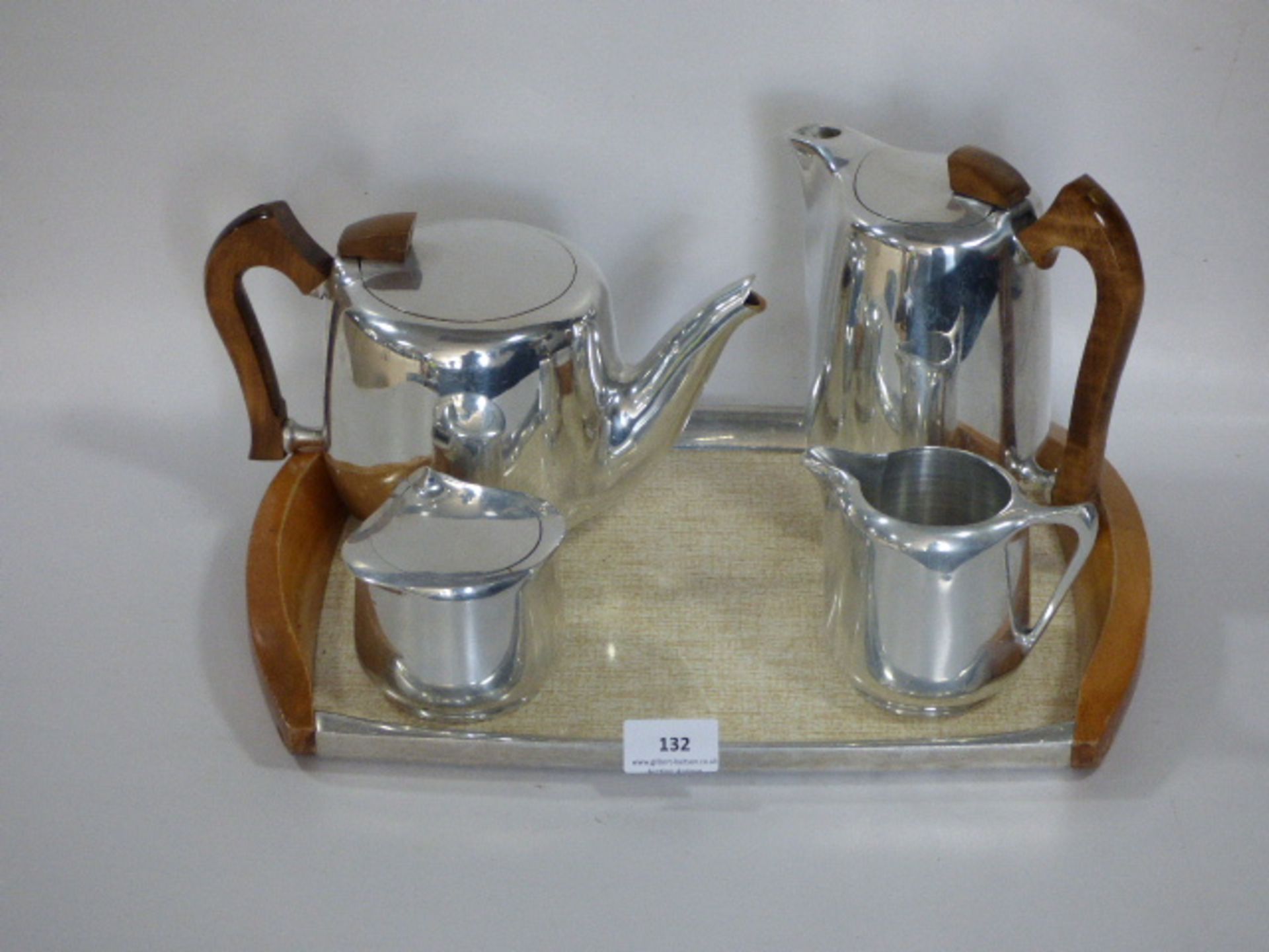 Picquot Ware Four Piece Tea Set and Tray