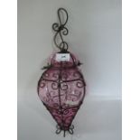 Pink and Wrought Iron Hanging Shade