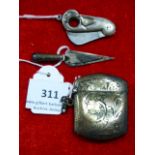 Silver Vesta Case, Cigar Cutter and Bookmark Shaped as a Trowel