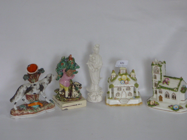 Two Small Staffordshire Figurines plus Two Incense Burners and a Figurine