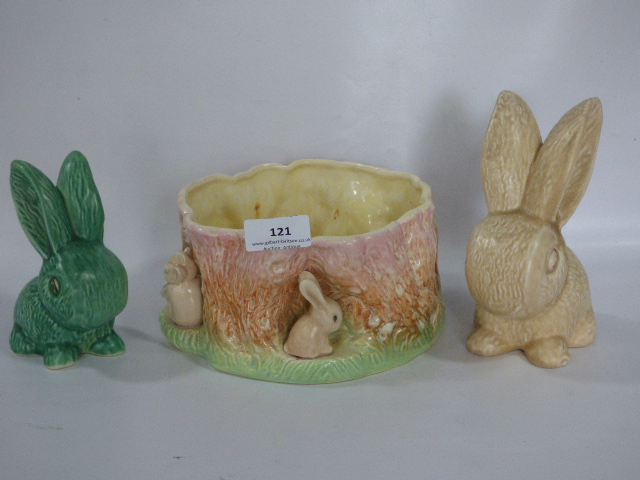 Sylvac Bowl with Rabbits and Two Individual Rabbits