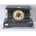 Large Painted Slate Mantel Clock with Dolphin Embellishments