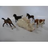 Beswick Pig with Piglets, Boxer Dog, Two Horses and a Black Dog