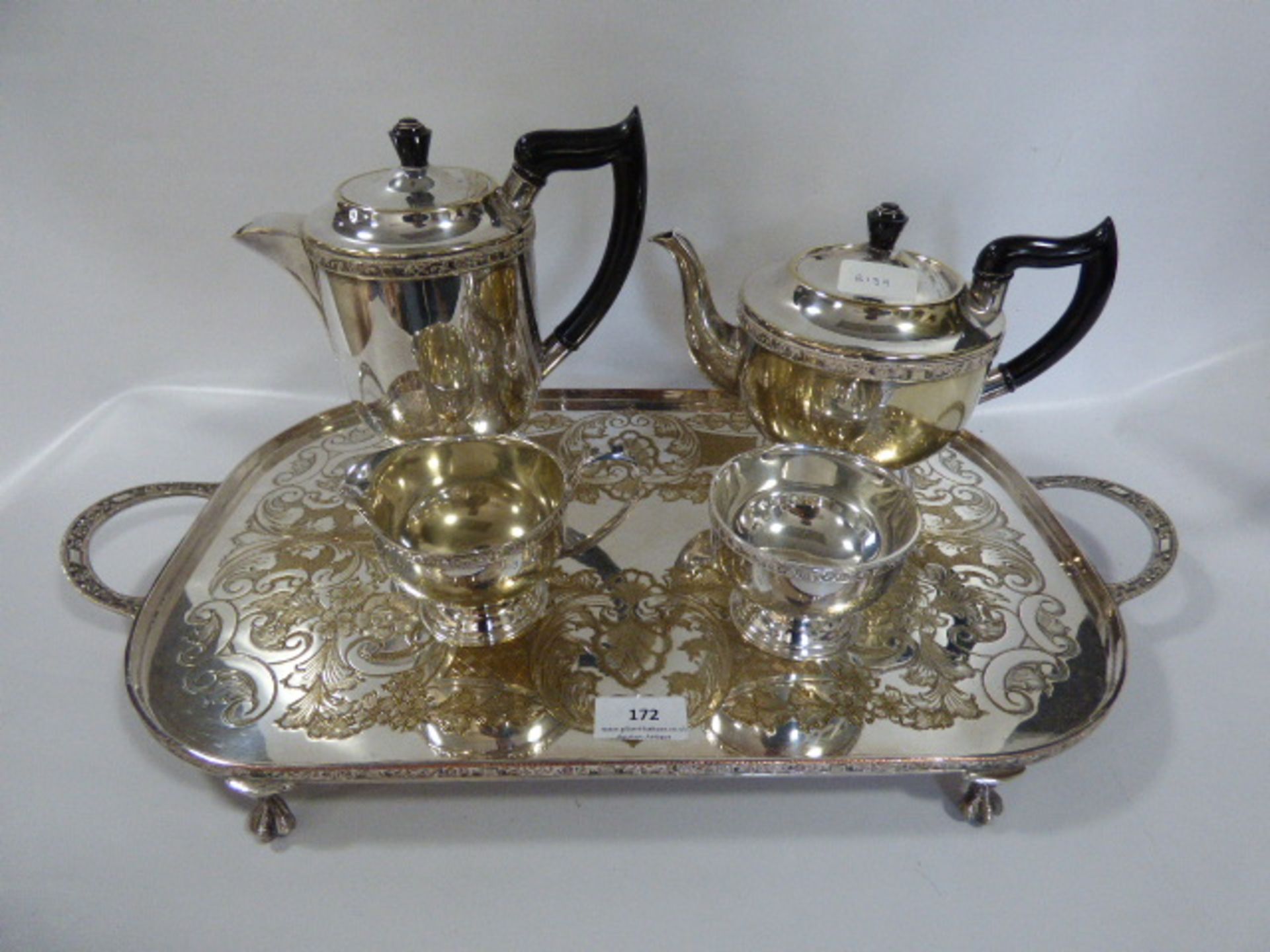Plated Four Piece Tea Set on Tray
