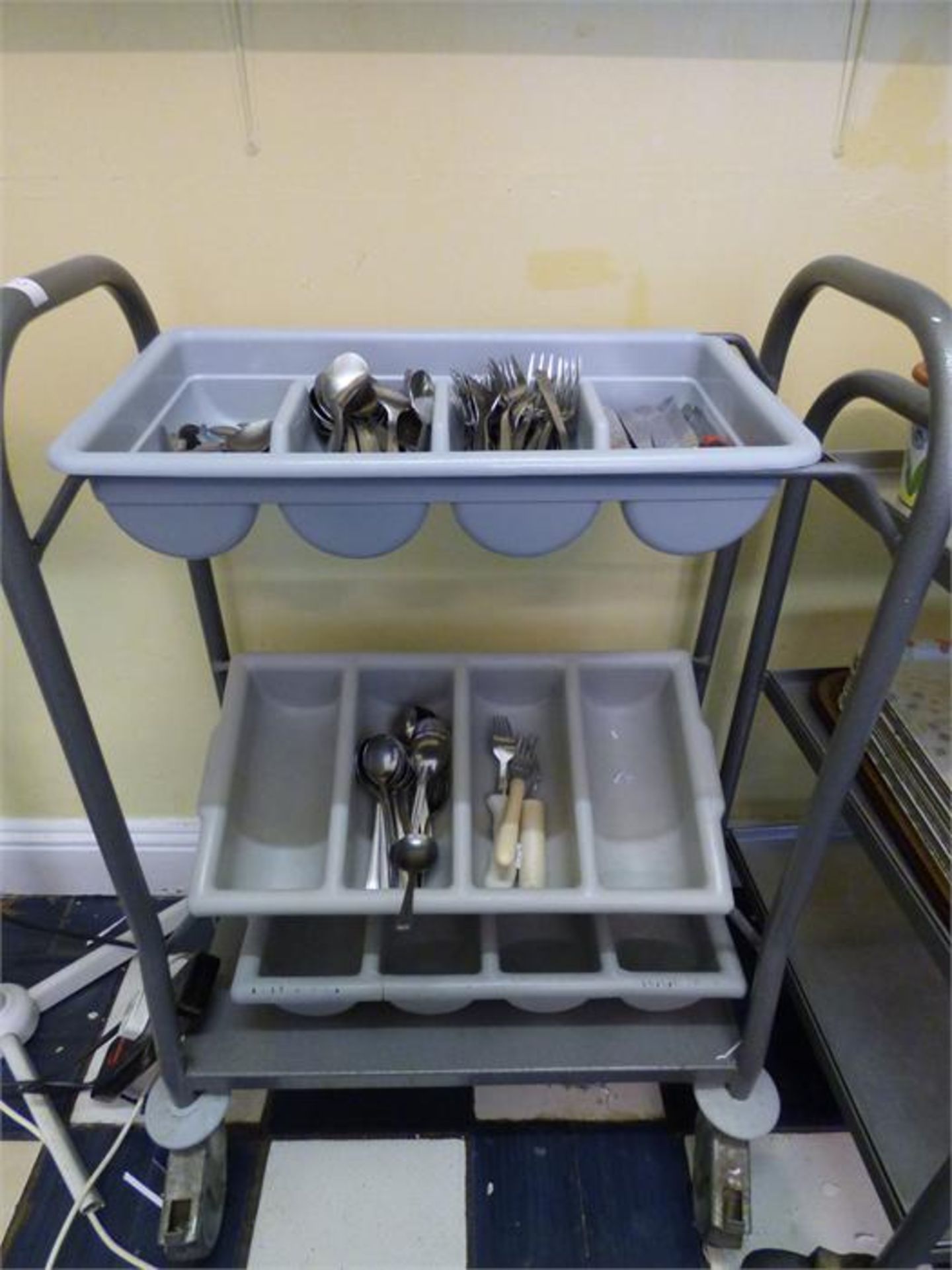 Cutlery Trolley Containing Three Trays of Various Stainless Steel Cutlery